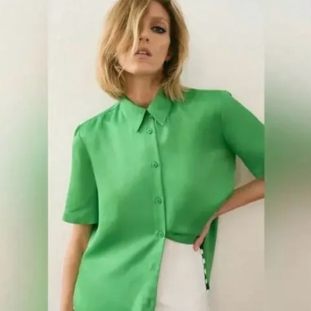 Zara Vibrant Green Collared Shirt